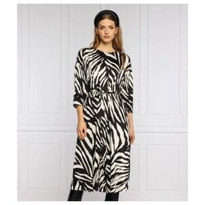 Boss Womens Black White Zebra Print Vestido Davey Satin Midi Dress Sz 6 NWT $596